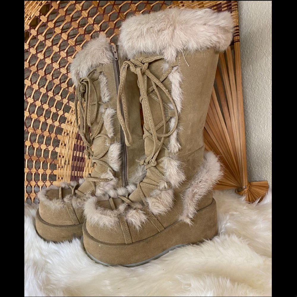 Demonia platform furry suede tall boots